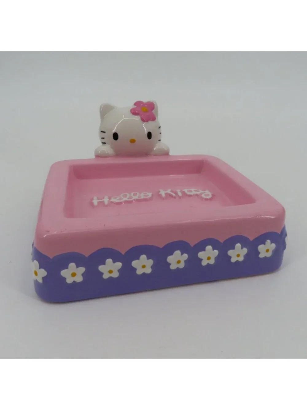 Sanrio Hello Kitty 2000 Y2K Ceramic Soap Dish Pink Purple Daisy Flower Bathroom
